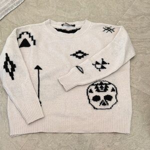 Skull Cashmere Ivory and Black Graphic Knit Sweater